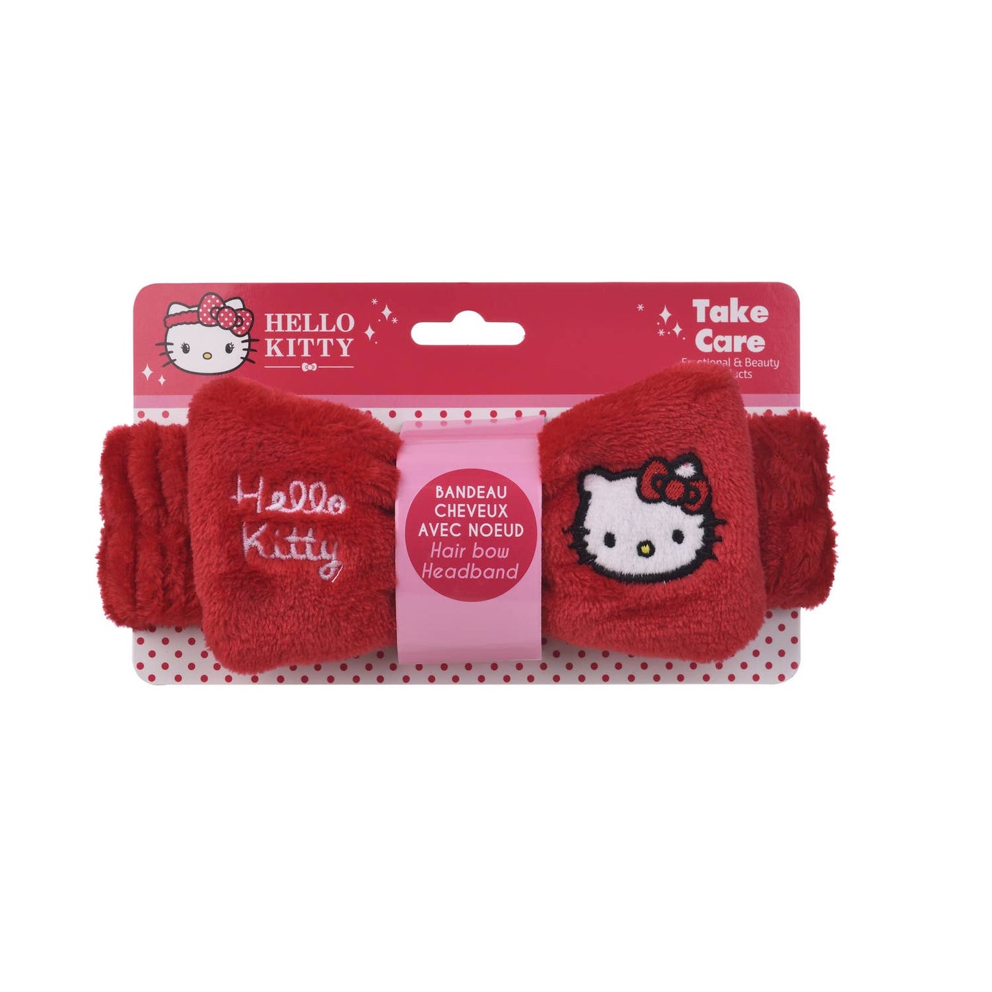 Hello Kitty, fascia per capelli, rossa, morbida, morbida, con fiocco, per capelli, Take Care